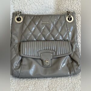 COACH Quilted Patent Shoulder Bag in Gray